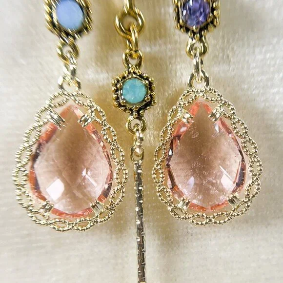Pink Drop Earrings, Bridesmaids Pink Earrings, Pink Teardrop Crystal Earrings - Picture 4 of 6